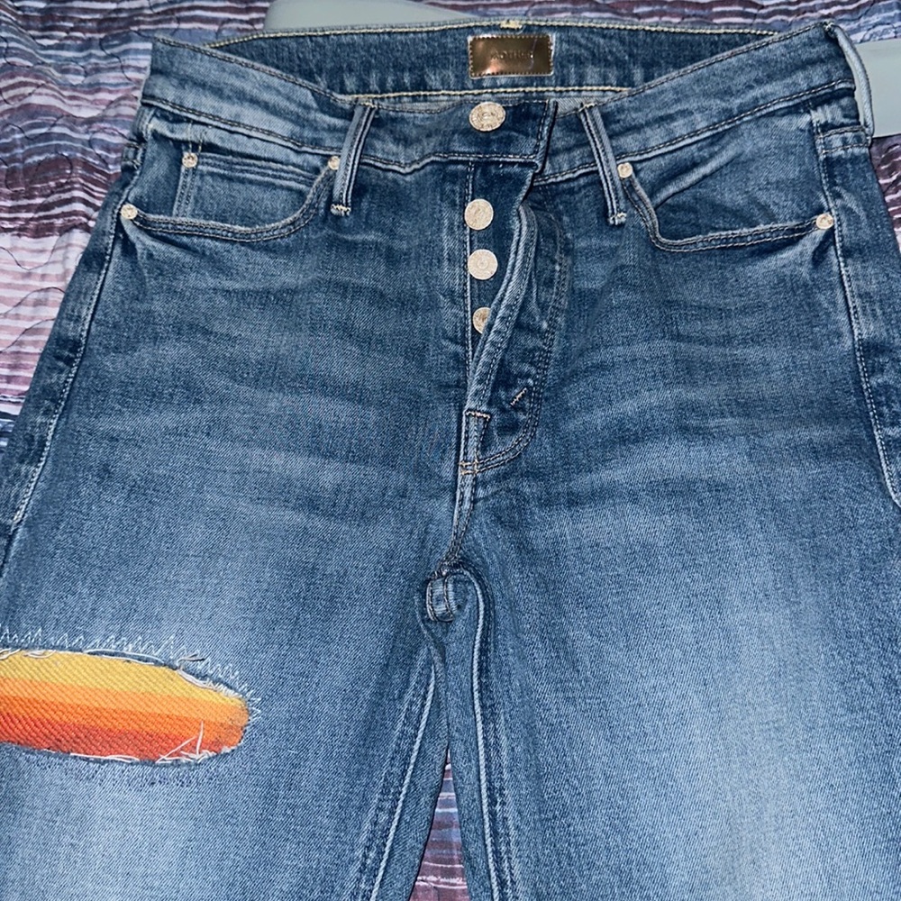 MOTHER The Mid Rise Button Fly Dazzler Ankle Fray Jeans Exposed Secret Sister